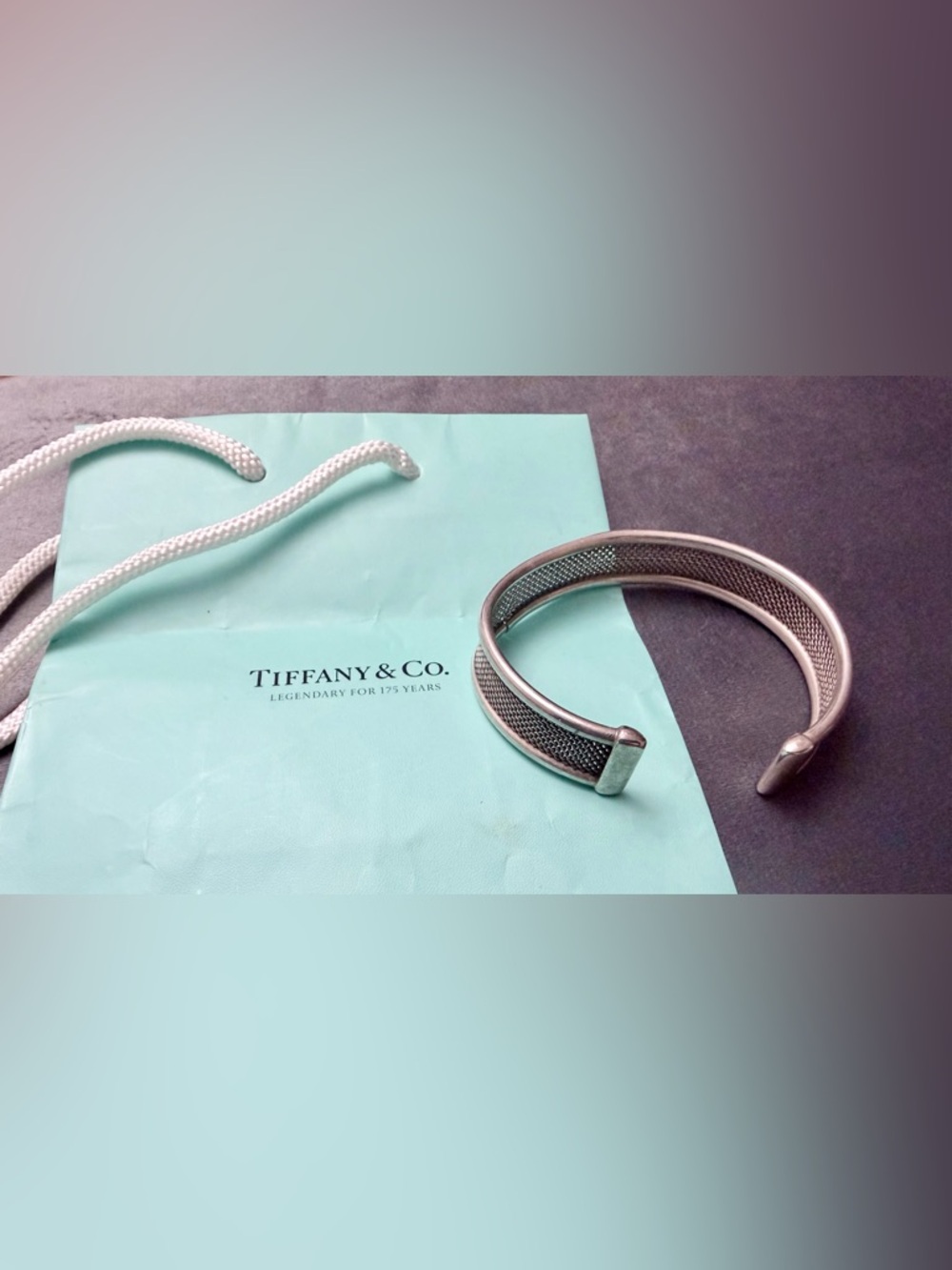 Tiffany & Co 925 Sterling Silver Cuff Bracelet Mesh Chain Auth AS IS REPAIR - Picture 6 of 12